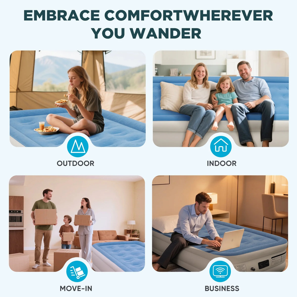 EGGORY King Size Air Mattress with Built-in Pump Inflatable Air Beds, Puncture-Resistant for Camping & Trip & Home