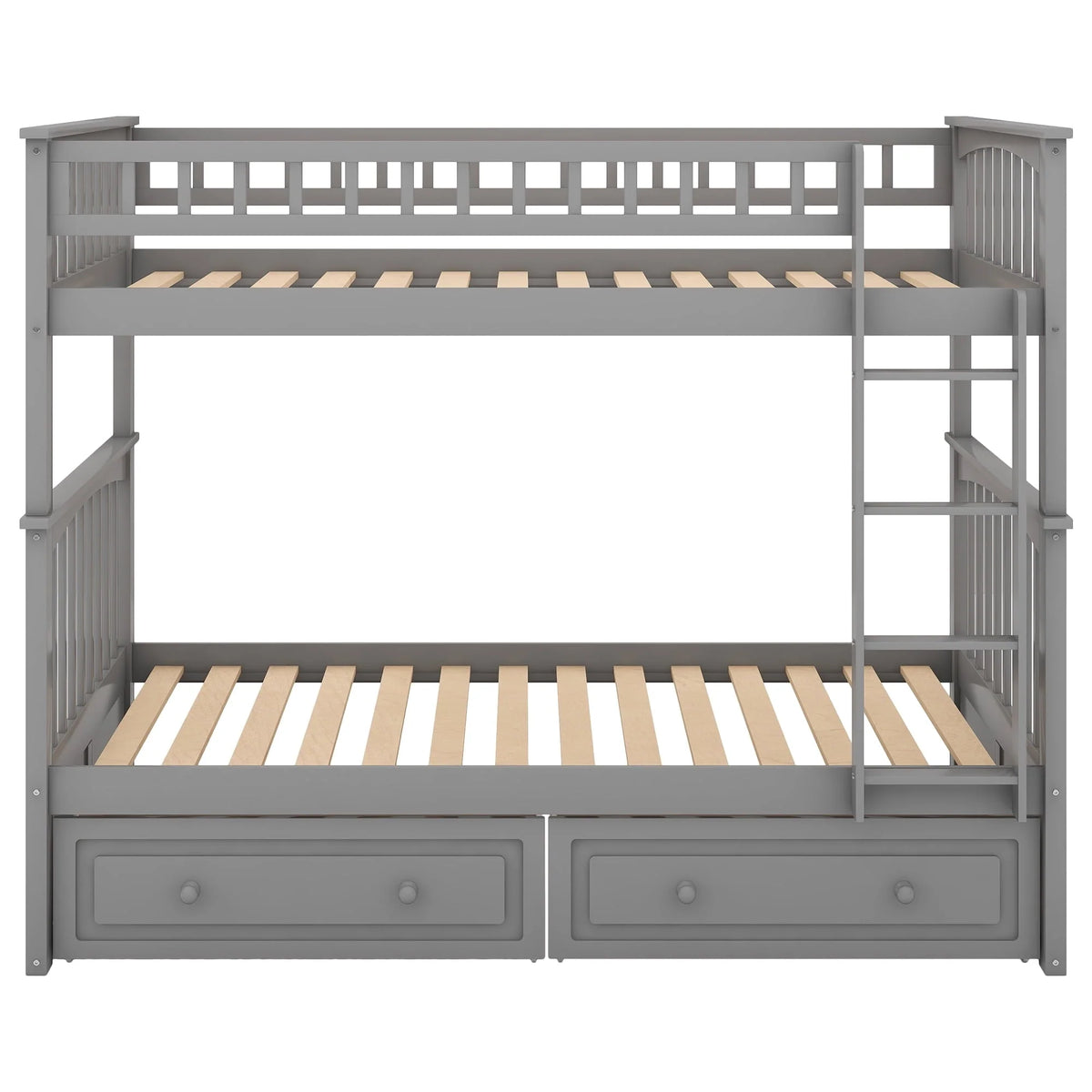 Euroco Pine Wood Bunk Bed with Storage 2 Drawers, Twin-over-Twin Bunk Bed with Safety Rail and Ladder for Kids, Conveted into 2 Single Beds, Sapce-Saving Design, Gray