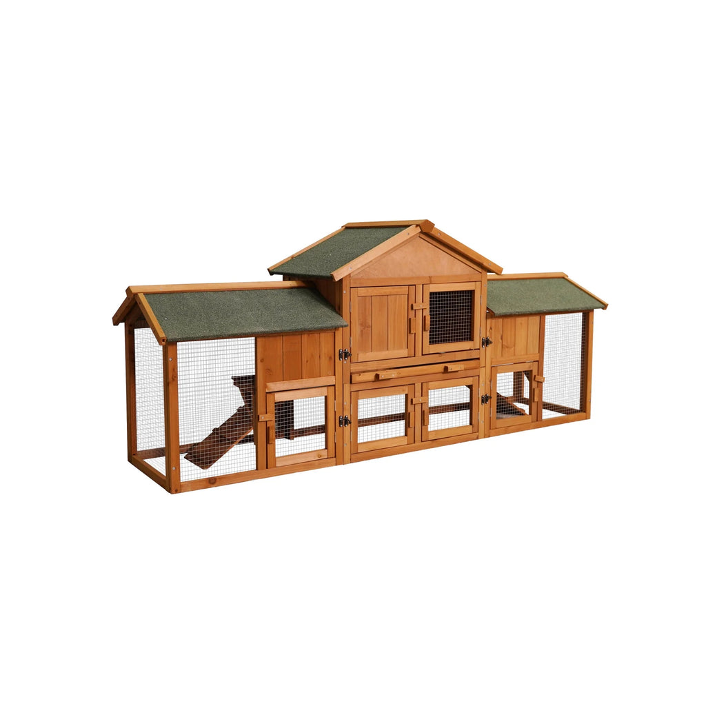 79.5 " Outdoor Poultry Cage, Large Wooden Bunny Cage Chicken Coop Hen House with 2 Runs, 2 Tier Waterproof Poultry Pen Enclosure for Rabbit Chicken Duck Small Animals