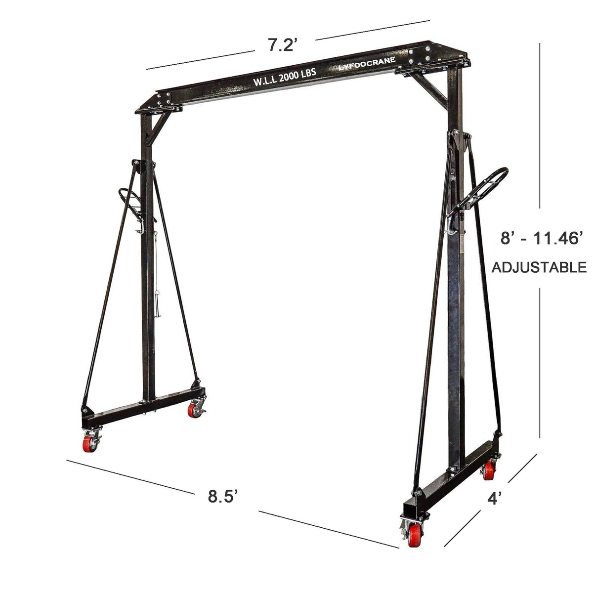 Adjustable Gantry Crane 2000 Lbs Portable Small Crane 1T Shop Crane Kit with Hoist, Trolley, Sling, Shackle and Hook