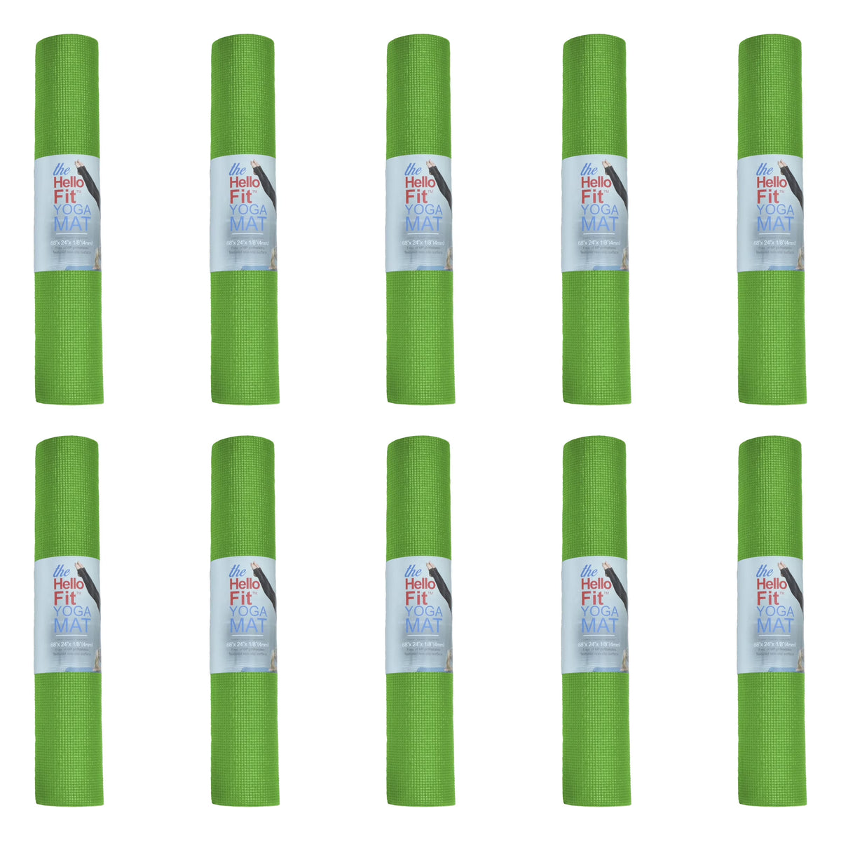 Hello Fit Bulk Yoga Mats, 10-Pack – 68" x 24", 4mm Thick, Non-Slip & Non-Toxic – Ideal for Schools, Studios & Gyms, Assorted