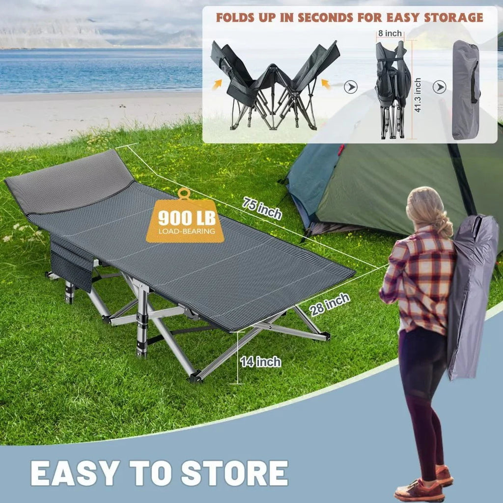 Docred Camping Cot Folding Camping Bed for Adults, Heavy Duty Collapsible Sleeping Bed, Travel Military Portable Cots Bed with Carry Bag & 2-Sided Mattress for Indoor & Outdoor Use