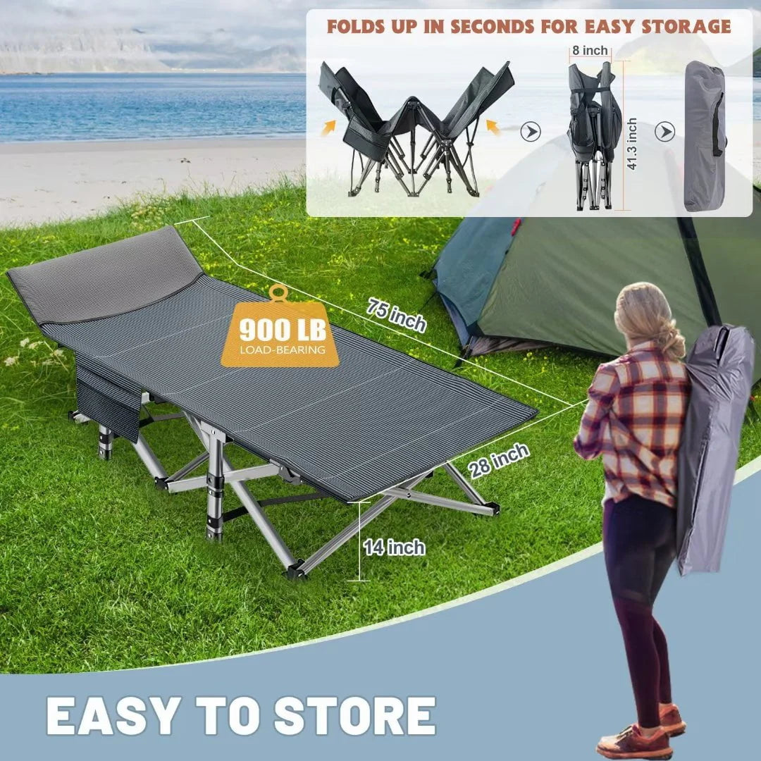 Docred Camping Cot Folding Camping Bed for Adults, Heavy Duty Collapsible Sleeping Bed, Travel Military Portable Cots Bed with Carry Bag & 2-Sided Mattress for Indoor & Outdoor Use