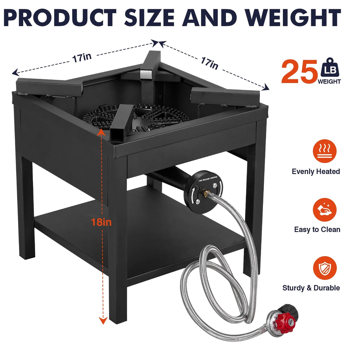 Frizi 1-Burner Propane Gas Outdoor Stove 260,000 BTU,  0-30 PSI Adjustable Regulator & Steel-Braided Hose