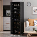 KULAGAGA 2-Door Tall Shoes Storage Cabinet with Wheels, Modern 8-Tier Wood Shoe Rack Storage Organizer for Entryway Hallway Blcak