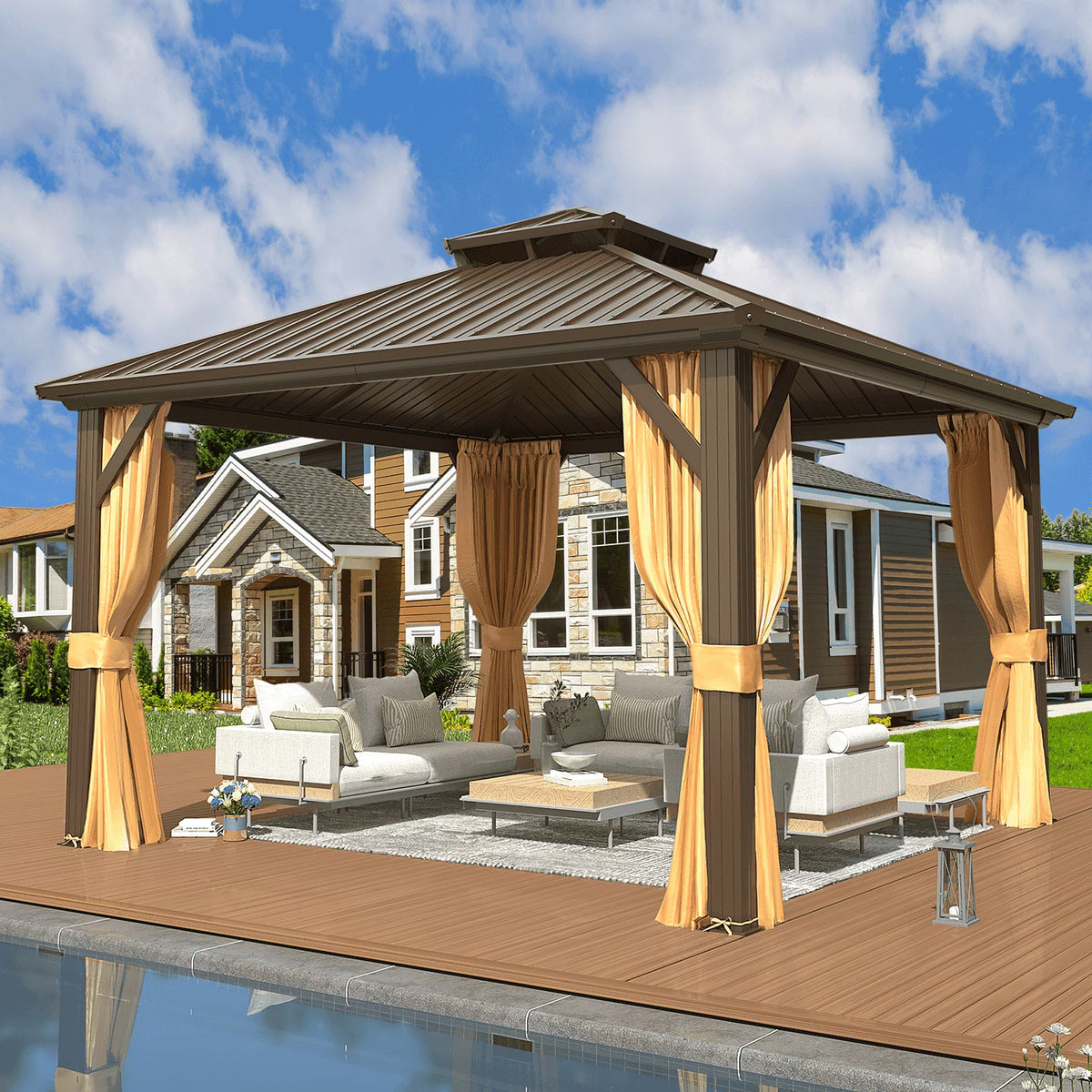 EROMMY 10'x12' Hardtop Gazebo with Galvanized Steel Double Roof & Aluminum Frame
