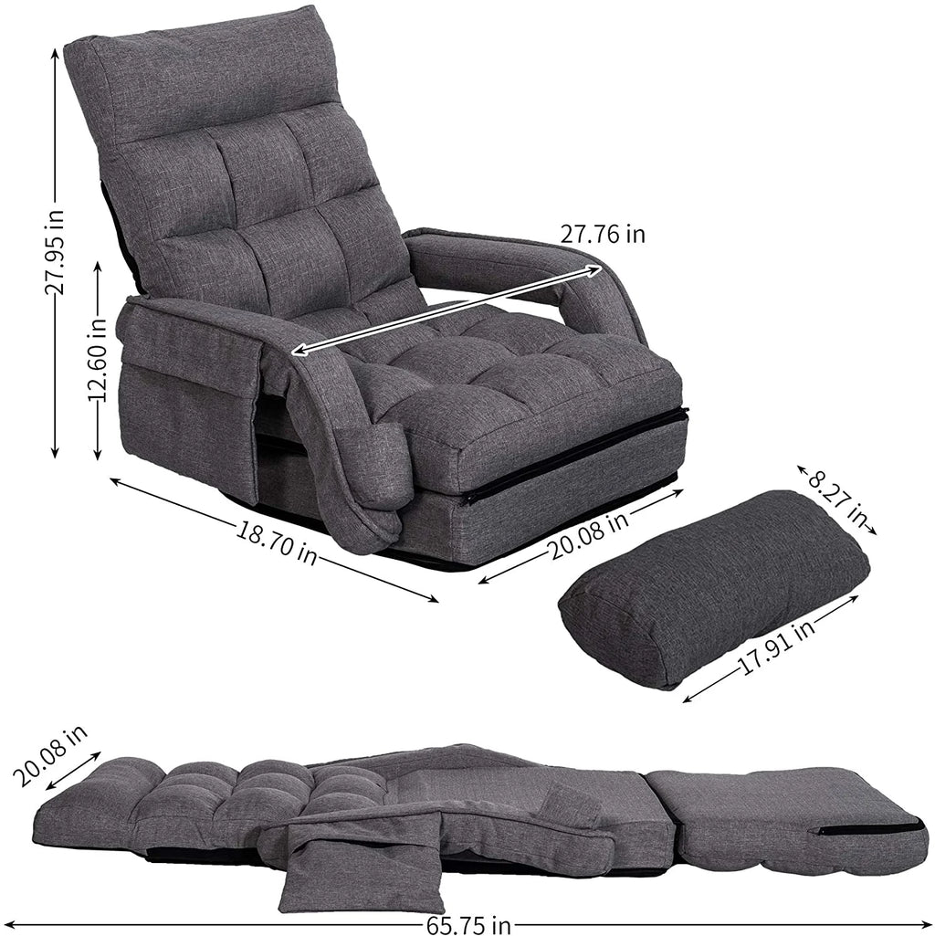 Prime Garden Floor Chair 6-Position Folding Gaming Chair for Meditation Indoor, Light Gray