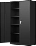 SOLAURA 72 Inches Tall Metal Garage Storage Cabinets, Lockable Storage Cabinet with Doors and Adjustable Shelves for Office, Home, Shops, Garage, Black