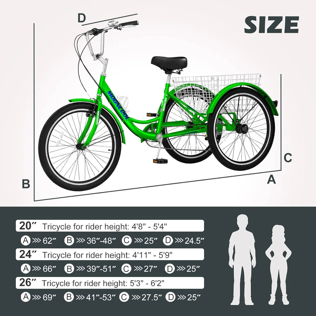 FICISOG 7 Speed Adult Tricycle for Women, 20/24/26 Inch Adult Trike with Basket, 3 Wheel Bikes for Adults Seniors, Cruise Trike for Shopping Picnic