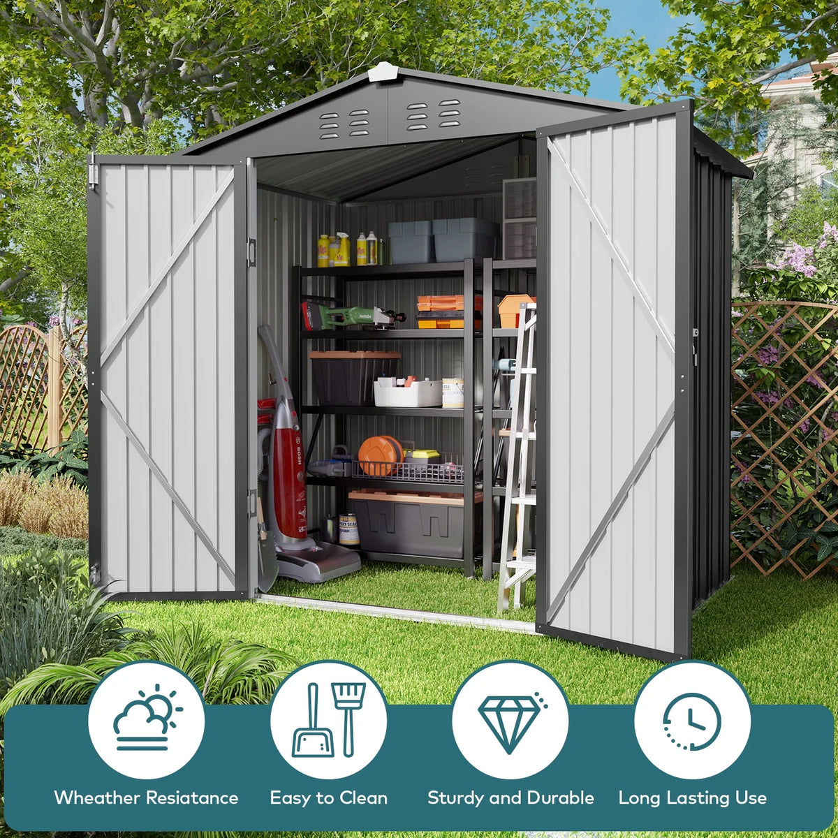 Lockable Lofka 6x4 ft Shed&Outdoor Storage Clearance  - All-Weather Resistant Garden Shed , Grey
