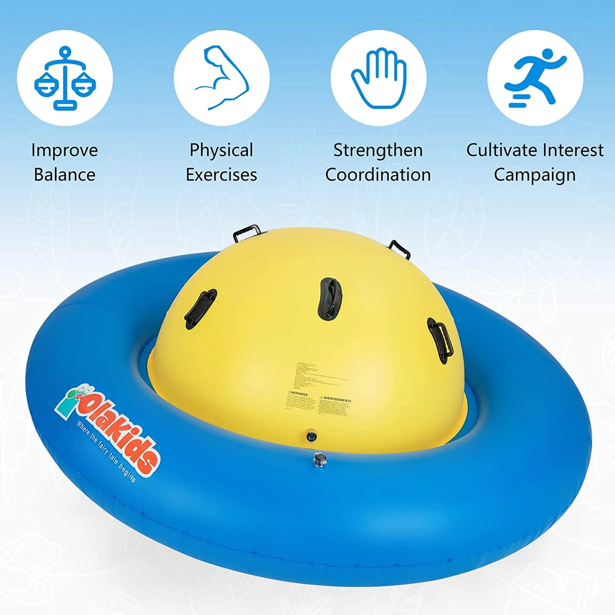 OLAKIDS 8FT Inflatable Dome Rocker Bouncer, Outdoor Kids Giant Roll and Play Seesaw Rocker with 6 Secure Handles, Max Weight 250 LBS, Toddlers Climbing Toy Backyard Play Center Equipment