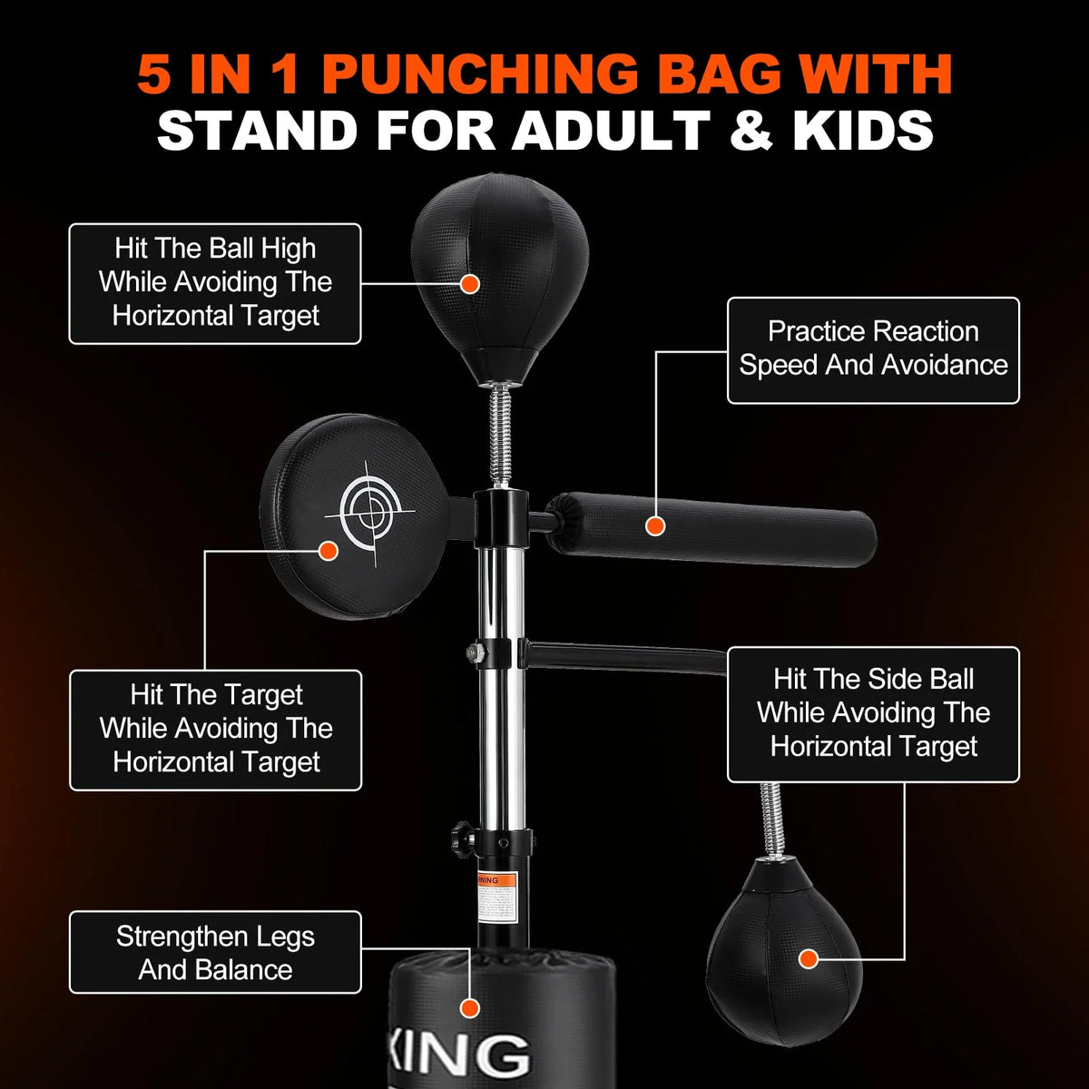 Yeshouse 5-in-1 Freestanding Punching Bag with Stand Adjustable Height Boxing Bag for Adults & Kids, Reflex Bar, Speed Bags, Hitting Target, Heavy Kickboxing Bag