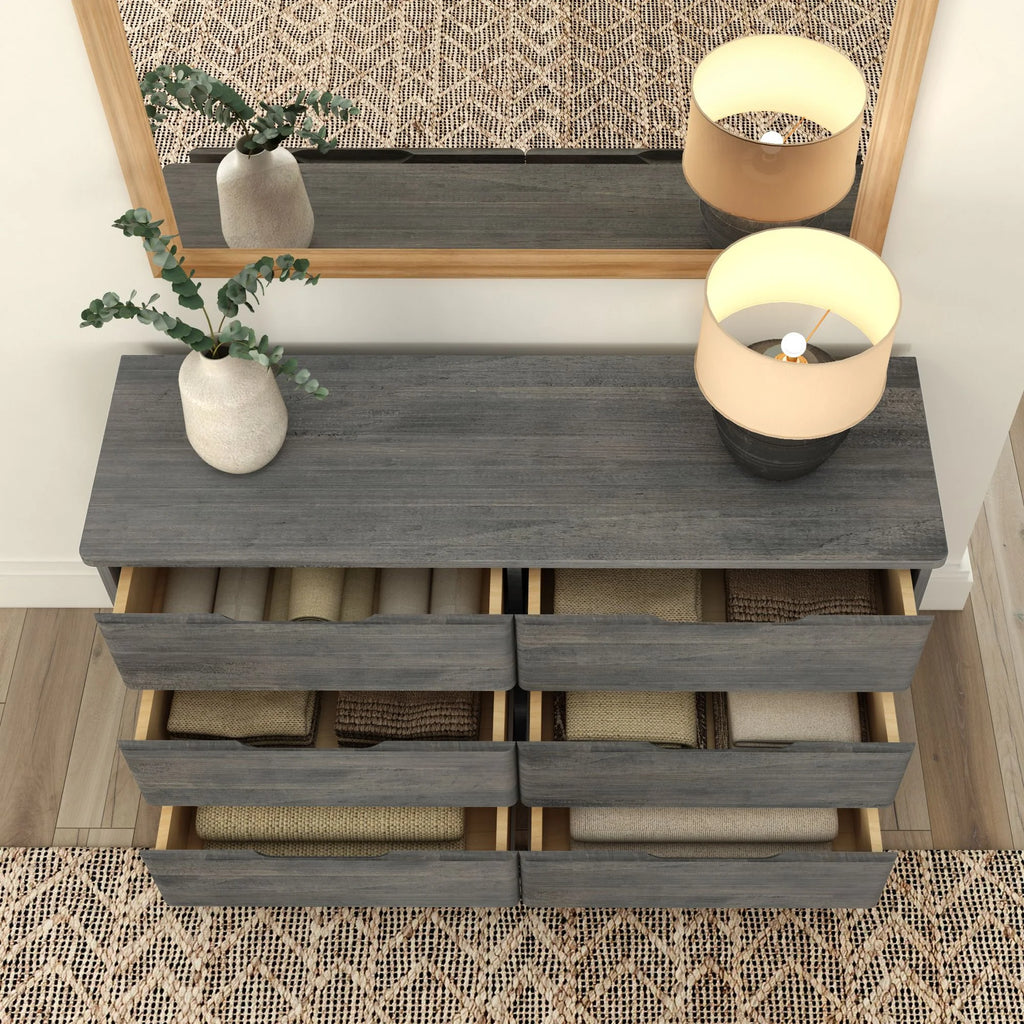 Plank+Beam Solid Wood Farmhouse 6 Drawer Dresser, Barnwood Brown