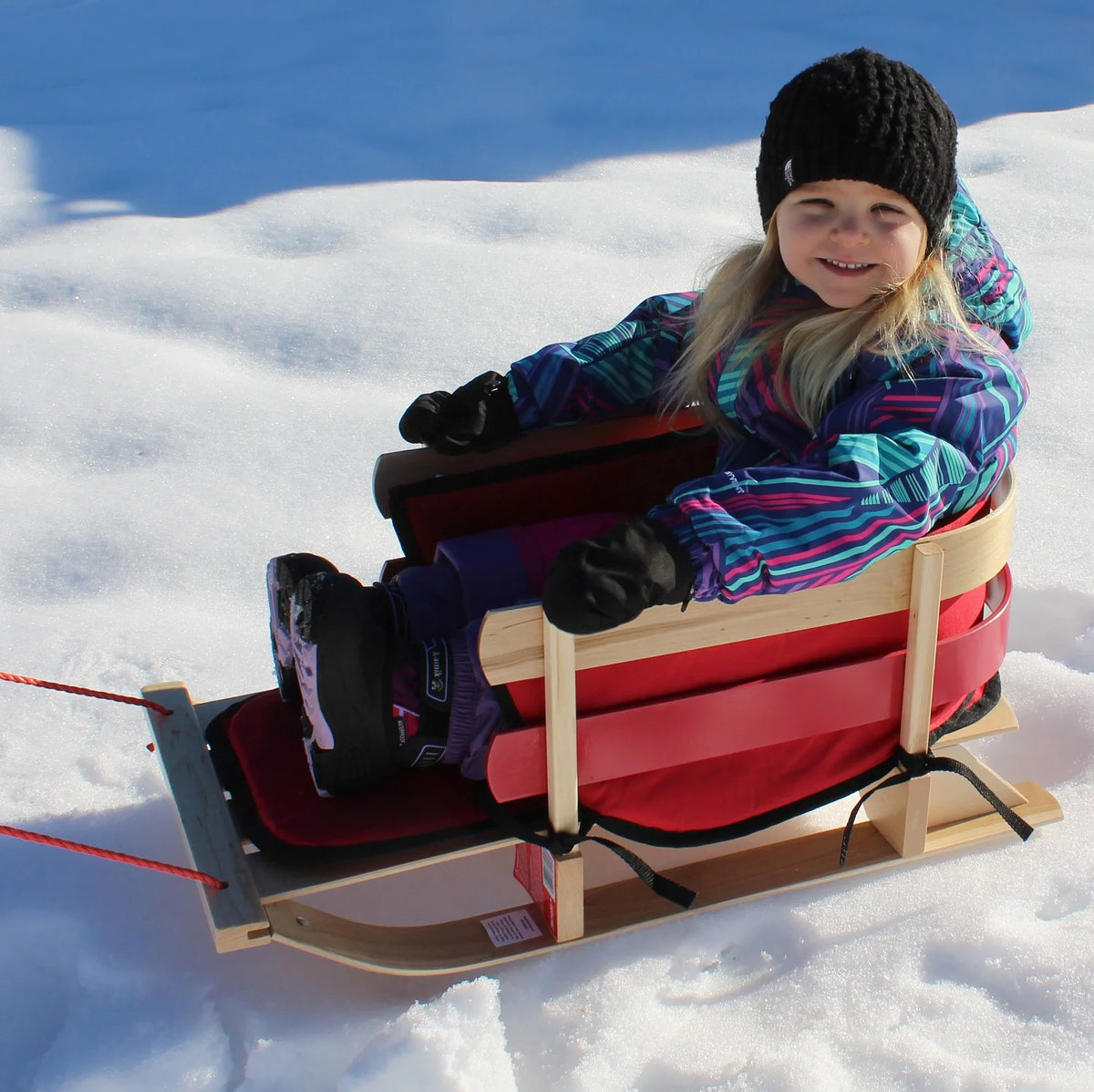 Flexible Flyer Baby Pull Sled. Wood Toddler To-Boggan. Wooden Sleigh for Kids