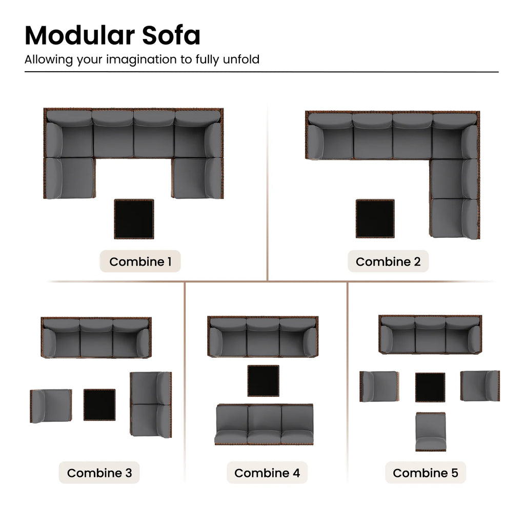 ELPOSUN 7 Pieces Patio Furniture Set, Outdoor Furniture Sectional Rattan Sofa for Backyard Garden Dark Grey