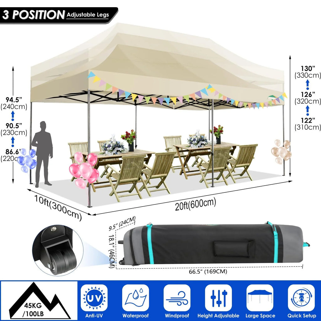 COBIZI 10x15ft Pop up Canopy, Heavy Duty Party Canopy Waterproof Commercial for Outdoor,Black