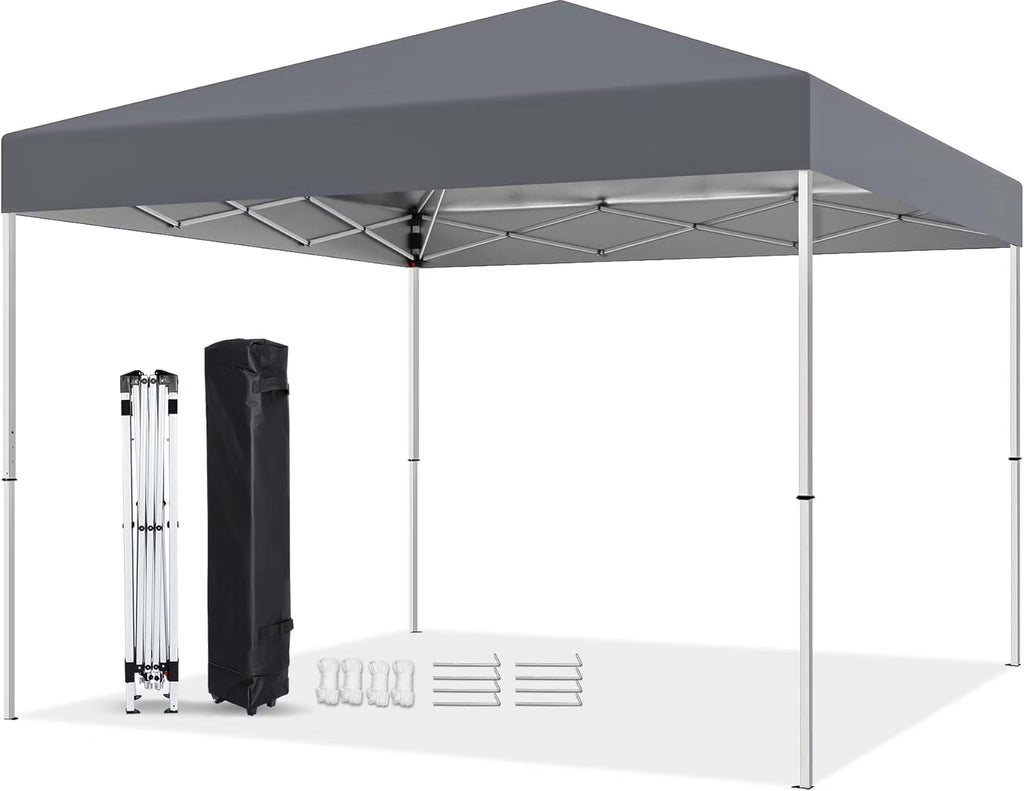 10 X 10ft Pop Up Canopy Tent Easy Set up Outdoor Instant Straight Legs Portable Gazebo Shelter with Wheeled Bag for Camp Beach Patio and Garden (Grey)