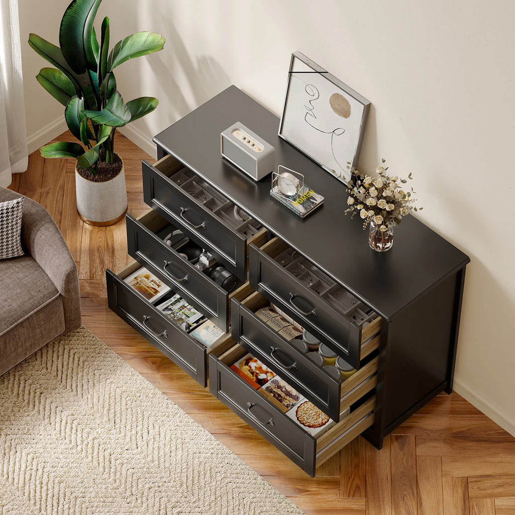 Lofka 3 Piece Nightstands and Dressers Sets , 6 Drawer Dresser & 4 Drawers Nightstand set of 2,Modern Engineered Wood ,White