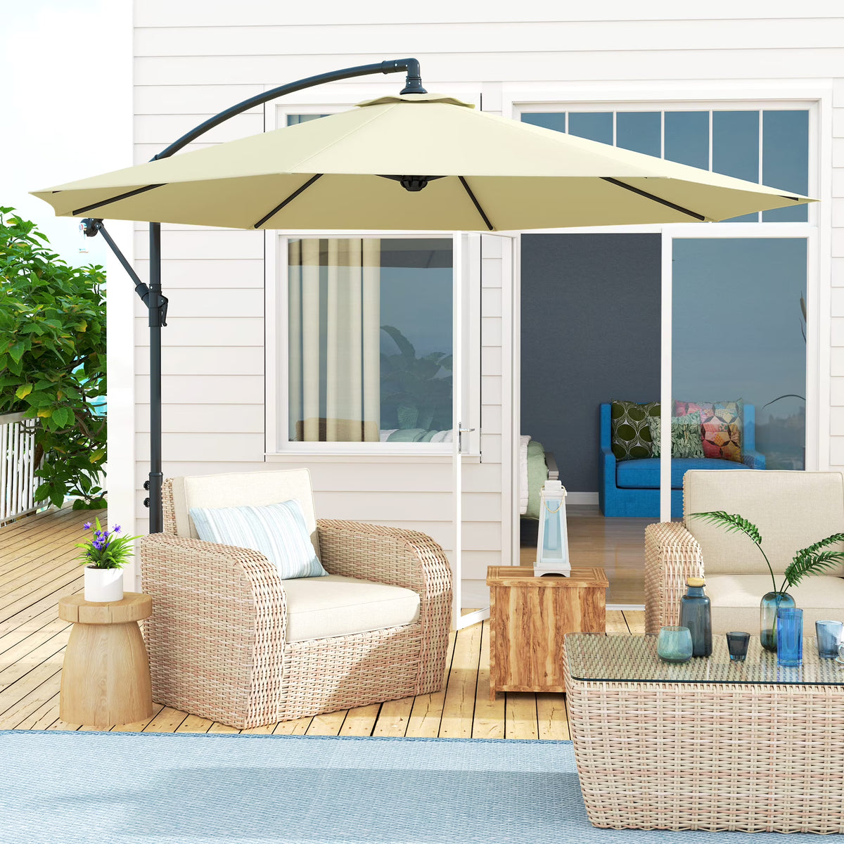 Outsunny 10' Cantilever Hanging Tilt Offset Patio Umbrella with UV & Water Fighting Material and Cross Base (Weight Not Included), Gray
