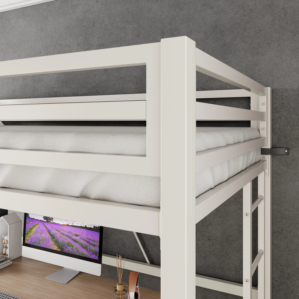 Amolife Twin Size Heavy Duty Metal Loft Bed with Removable Ladder & Full-Length Guardrail, Black