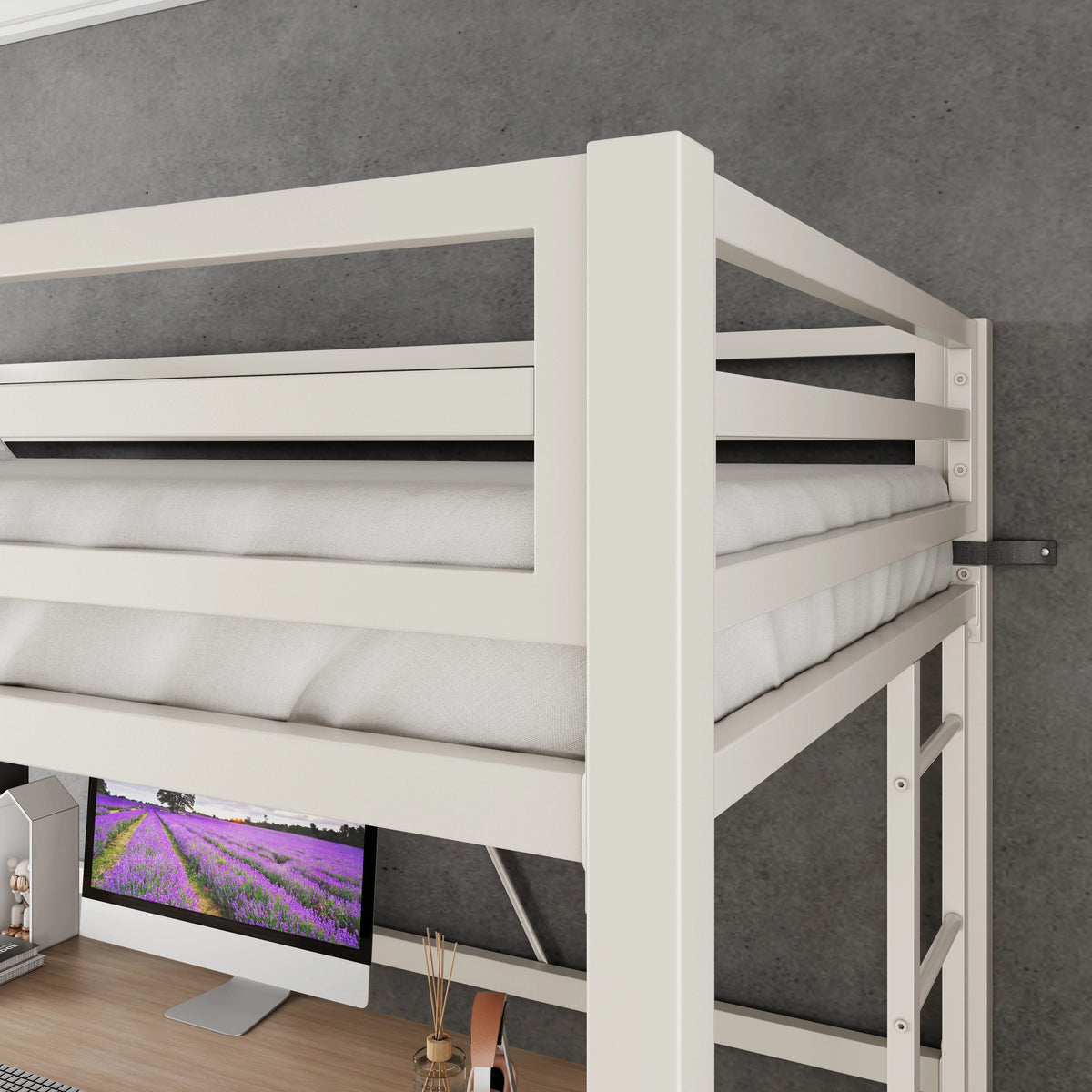 Amolife Twin Size Heavy Duty Metal Loft Bed with Removable Ladder & Full-Length Guardrail, Black