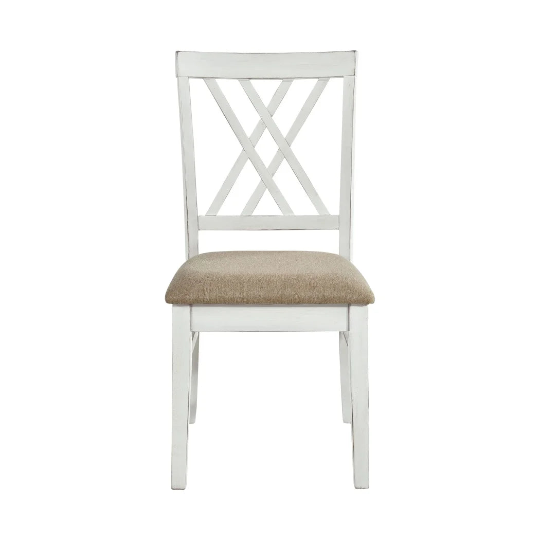 2 PCS Dining Side Chairs Furniture, Fabric Upholstered Seat Dining Chairs with X-Back Design, Wooden Cross Back Chairs for Dining Room, Bedroom and Kitchen, White and Oak Finish