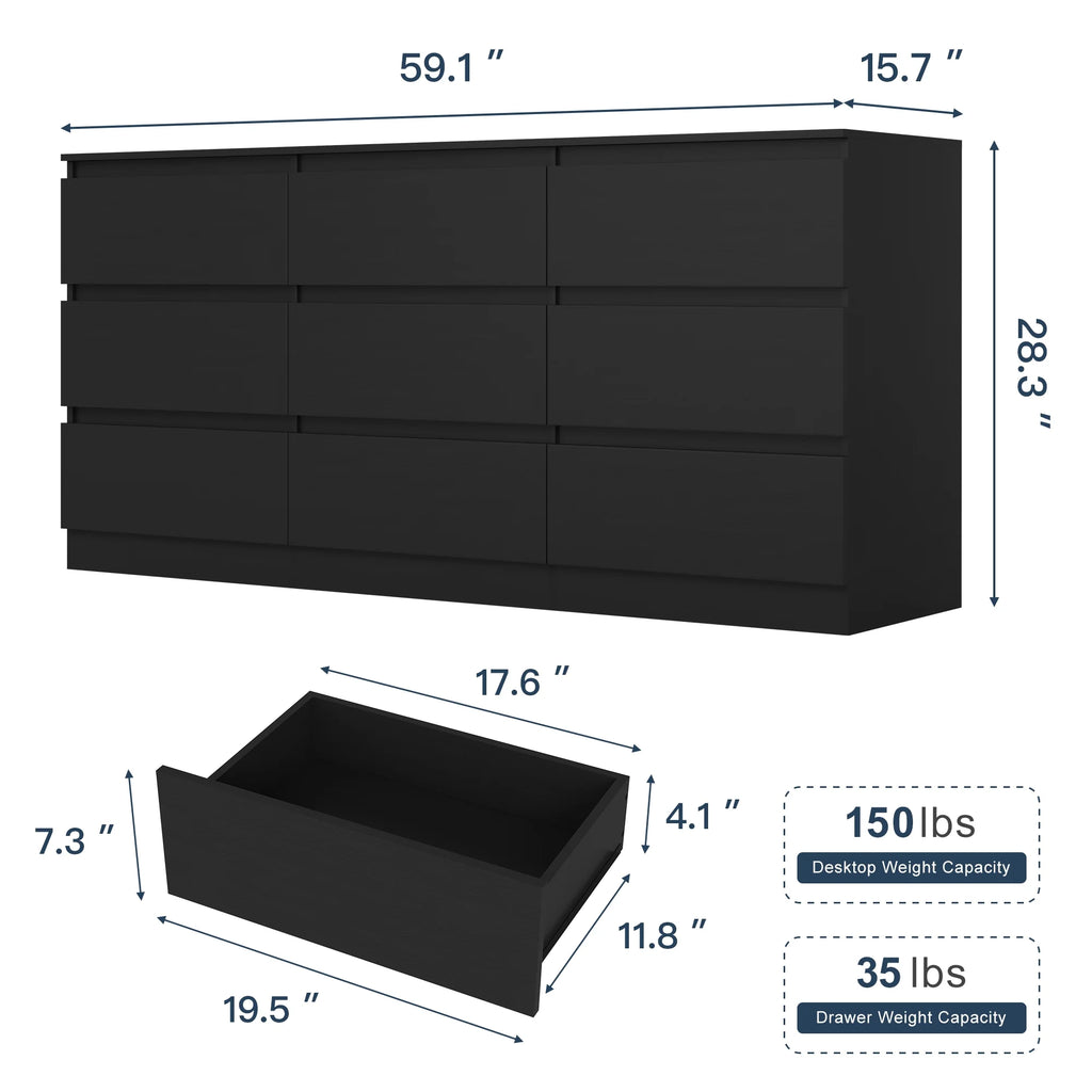 Resenkos Mid Century Modern 8 Drawer Dresser for Bedroom with Hidden Handle White