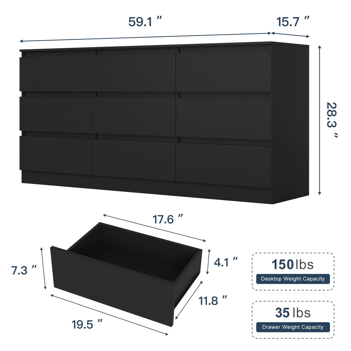 Resenkos Mid Century Modern 8 Drawer Dresser for Bedroom with Hidden Handle White