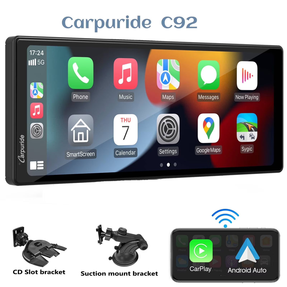 Carpuride Wireless Carplay Android Auto with 4K Front Dash Cam  1080P Rear Cam,10.26" HD IPS Touch