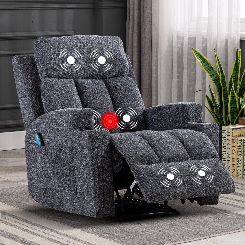 Bonzy Home Heated Manual Massage Recliner with Cup Holder Padded Breathable Fabric Recliner, Home Theater Seating Navy