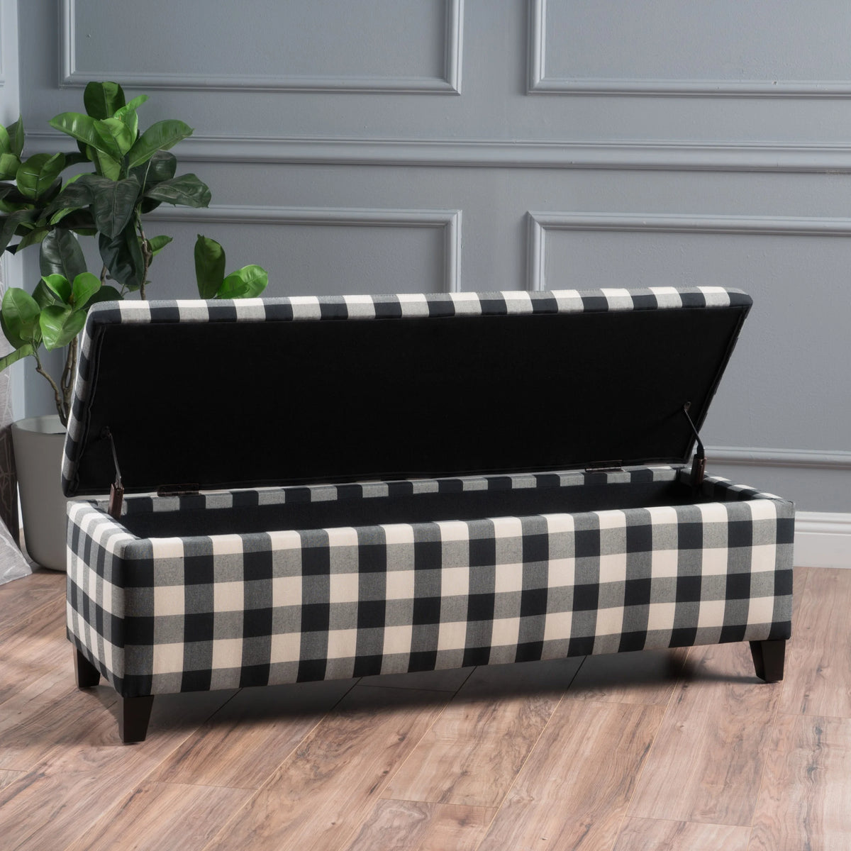 Noble House Hampton Contemporary Fabric Upholstered Storage Ottoman, White and Blue Floral