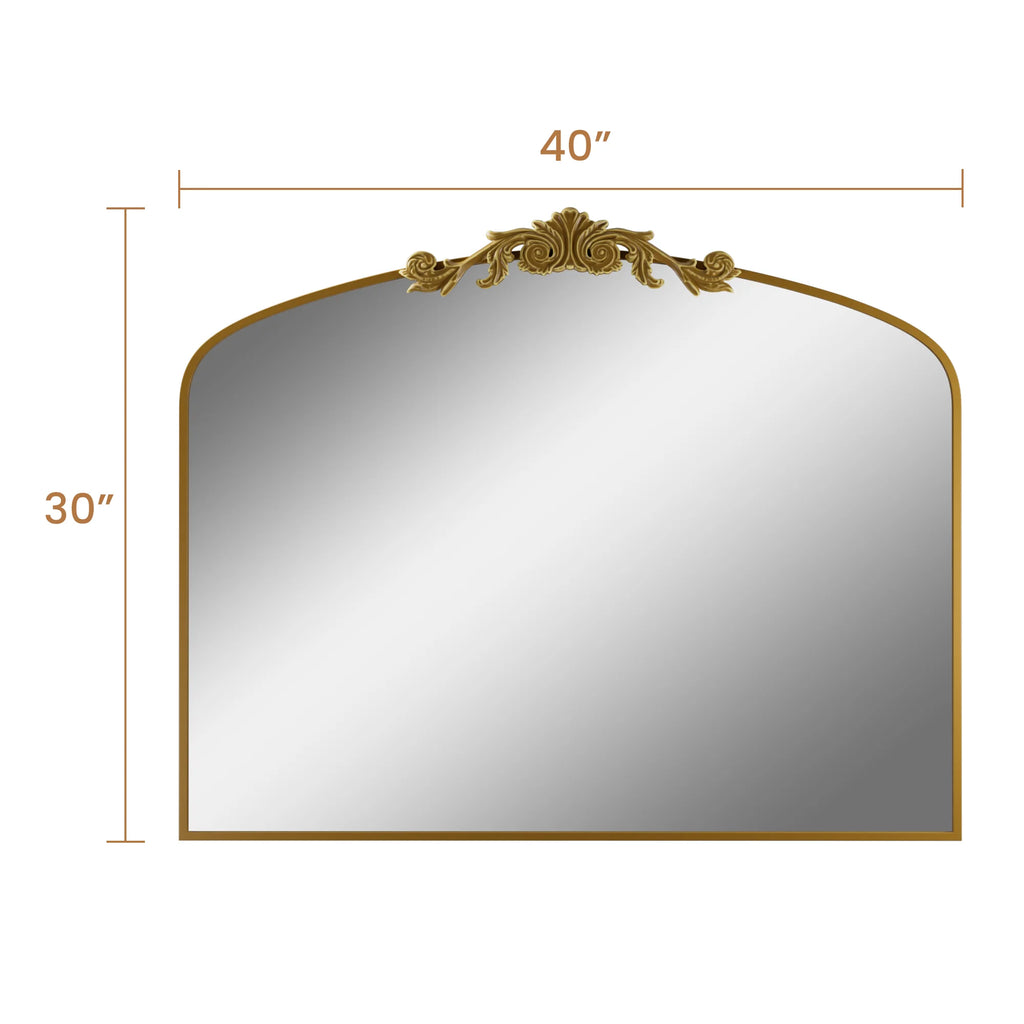 Swafrrt 28x20 inch Gold Arch Mirror, Vintage Lace Wall Mirror, Aluminum Frame, Baroque Gold Lace Bathroom Mirror, Suitable for Wall, Tempered Glass, Can Hung Vertically or Tilted