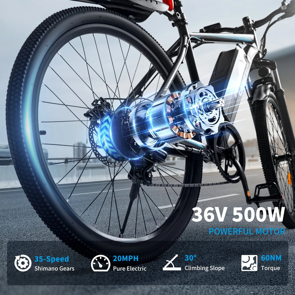Hipatoo 26" Electric Bike 500W 20MPH E-bike, 36V 10.4Ah Battery, Ebike for Adults, E Bike UL2849