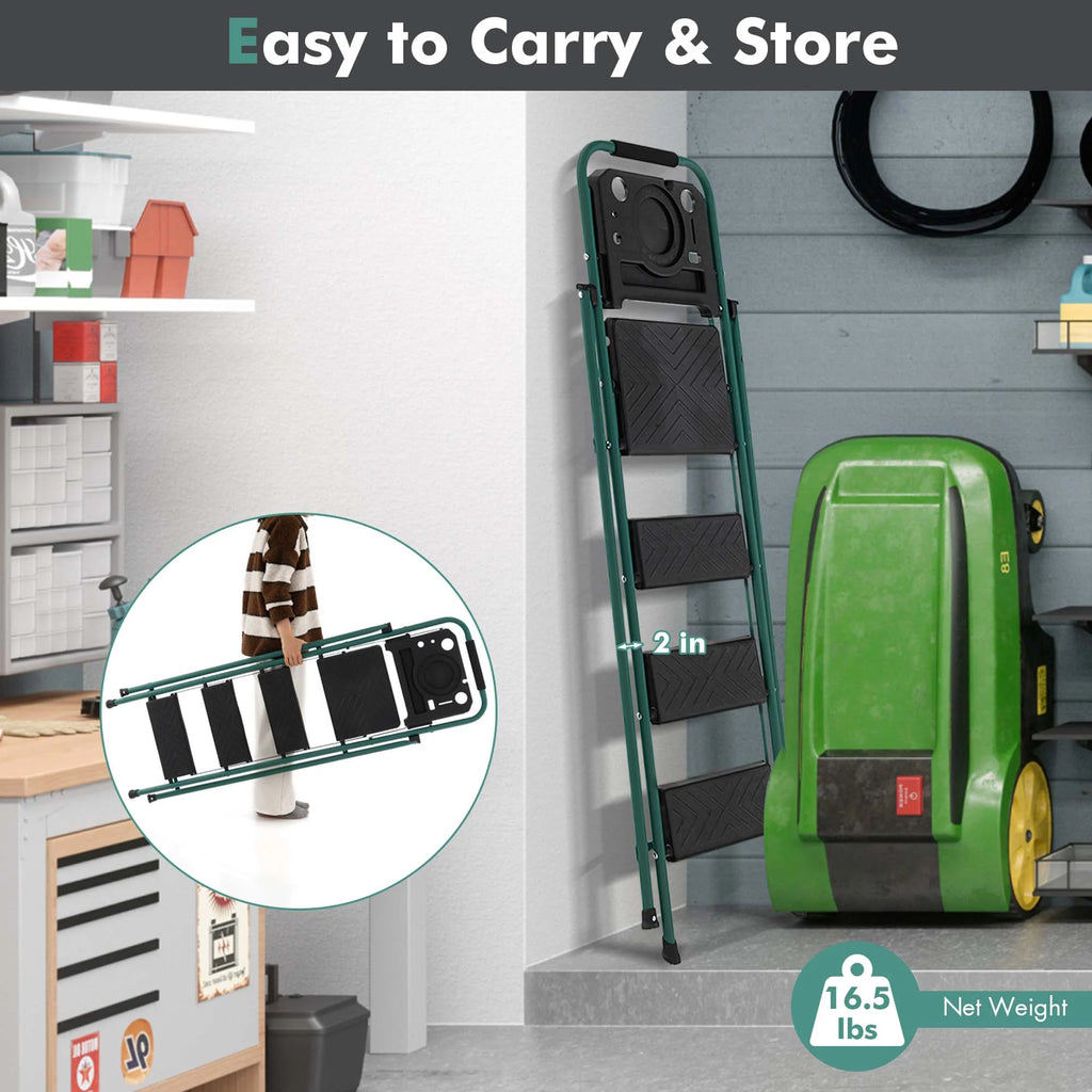 Costway 4 Step Ladder Folding Portable Anti-Slip Steel Step Stool 330lbs with Tool Platform