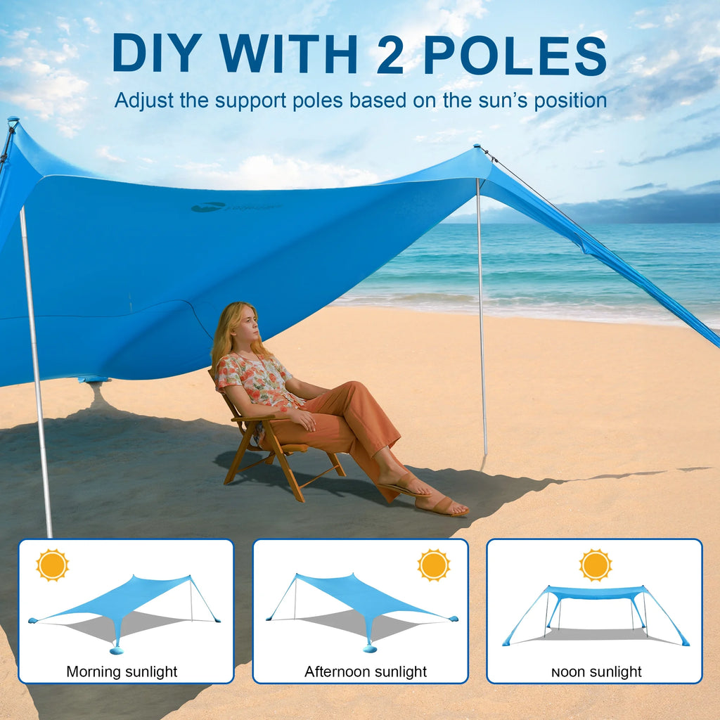 Easierhike 10'x10' Beach Tent Sun Shelter, UPF 50+ Windproof Beach Canopy for 8-10 People, Portable with Carry Bag, Easy Setup for Outdoor, Royal Blue
