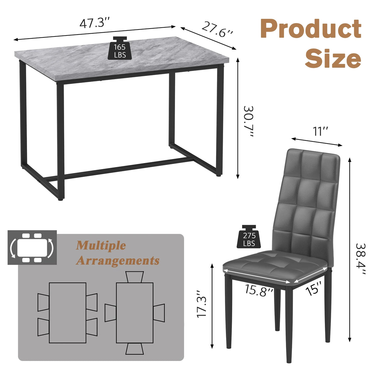 SEGMART Dining Table with 4 High-Back Upholstered Chairs, Modern Dinette Set, Dining Table & Chairs Set for 4 Persons, Small Home Kitchen Dining Table Set, Ideal for Apartment Breakfast Nook