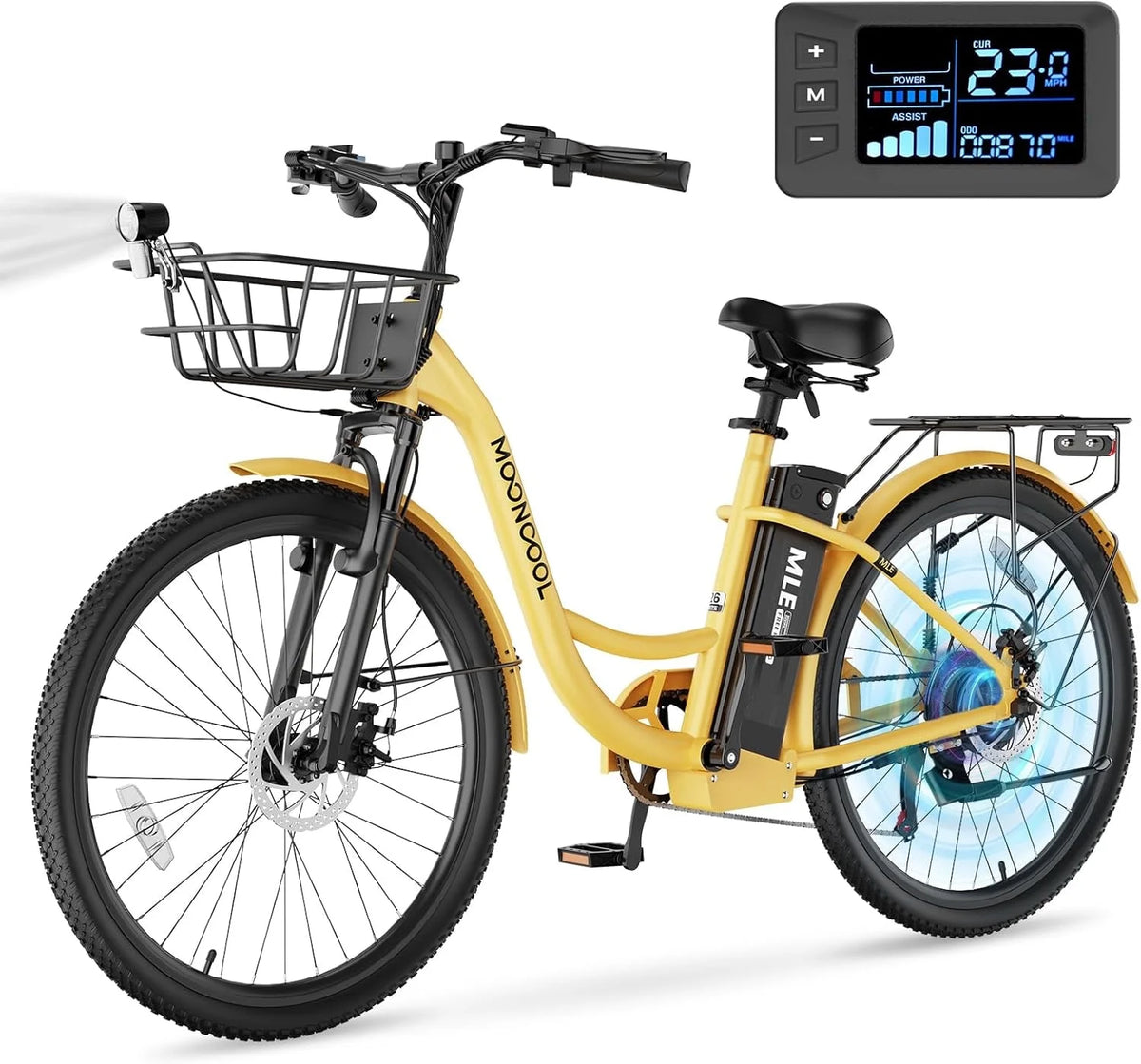 MOONCOOL Electric Bicycle for Adults 350W , 7-Speed Ebike with 36V 10.4Ah Removable Battery 40 Miles Range , 20 mph Electric Commuter Bike for Women Men, Certified to UL 2849 by SGS