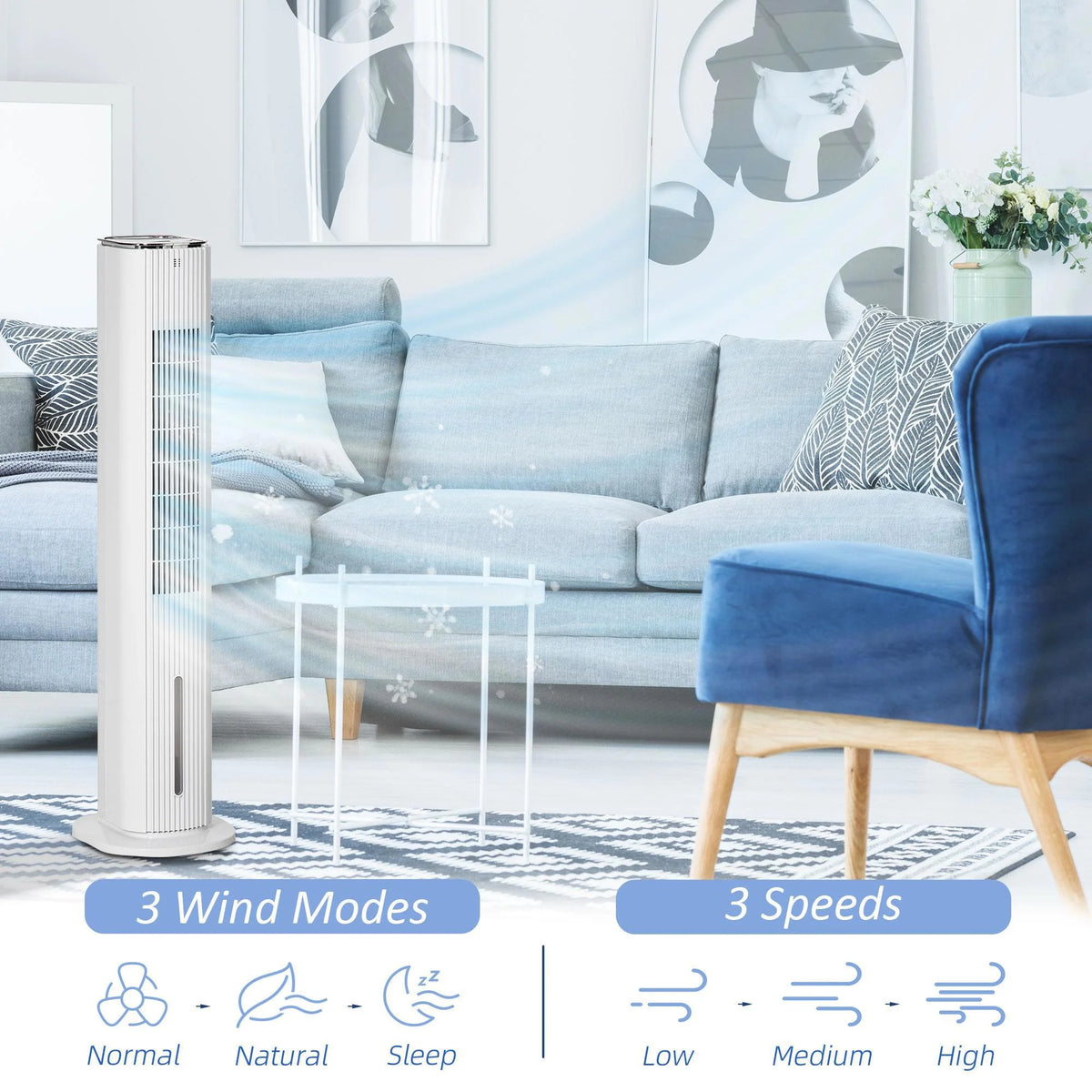 Resenkos 42" 3-In-1 Evaporative Air Cooler with Water Tank, Ice Cooling Fan with Humidifier, 52 Oscillating Portable Swamp Cooler, White