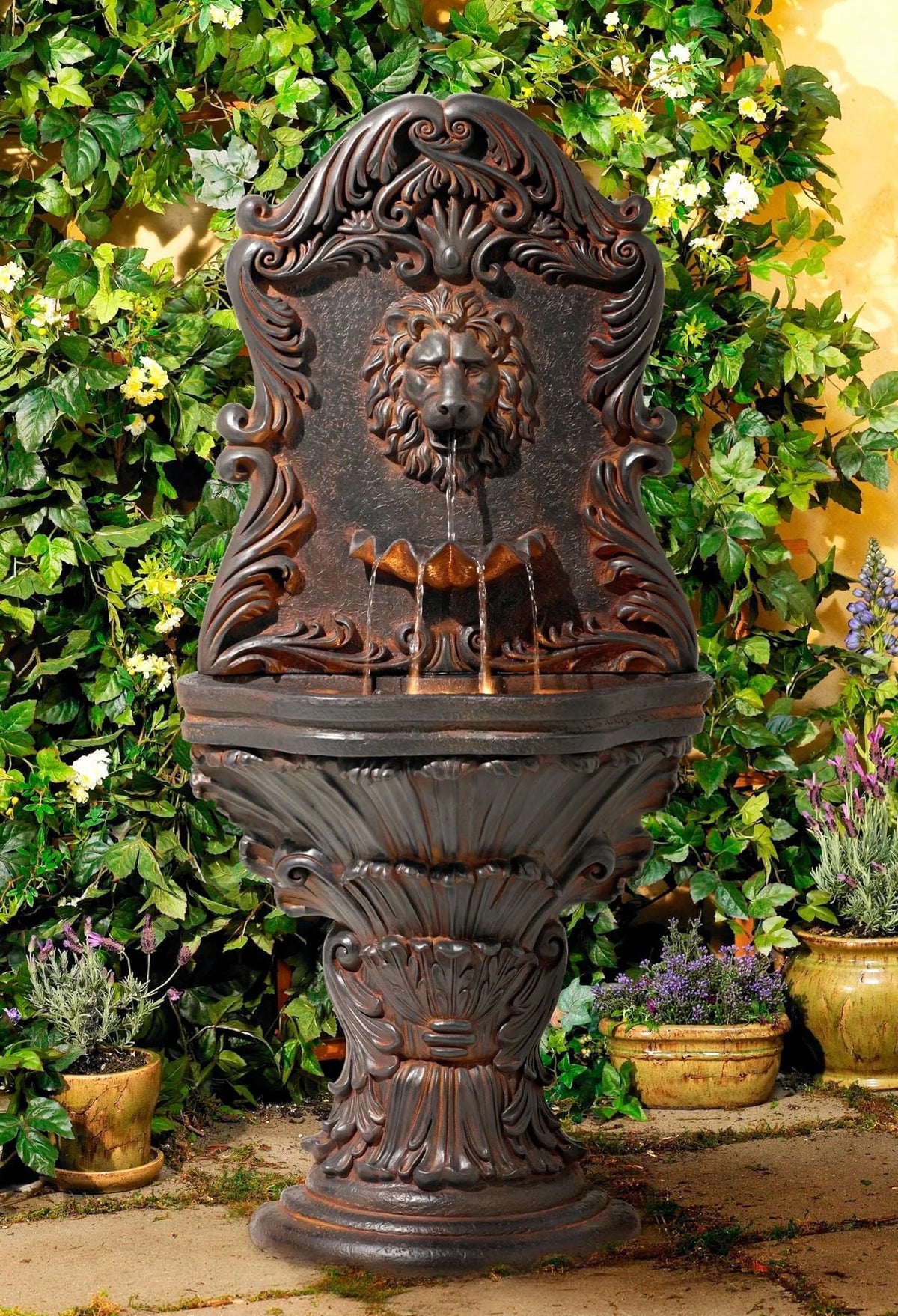 John Timberland Imperial Lion Acanthus Rustic Outdoor Floor Wall Water Fountain with LED Light 50" for Yard Garden Patio Home Deck Porch House Balcony