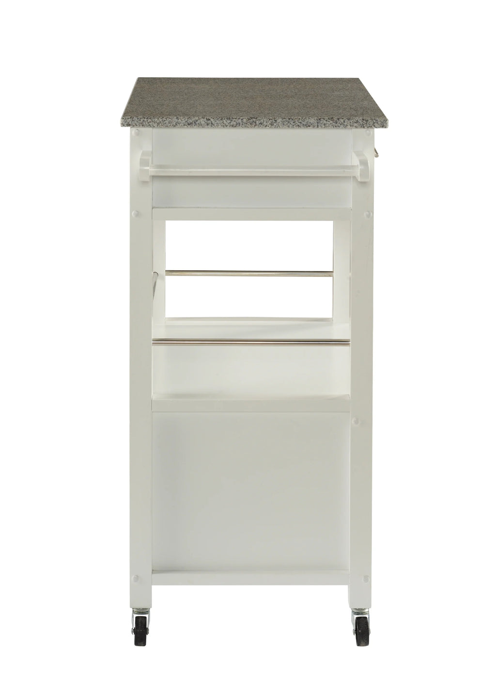 Linon Monett 2-Tier Mobile Serving Cart with Gray Granite Top, 27.75" Length, White