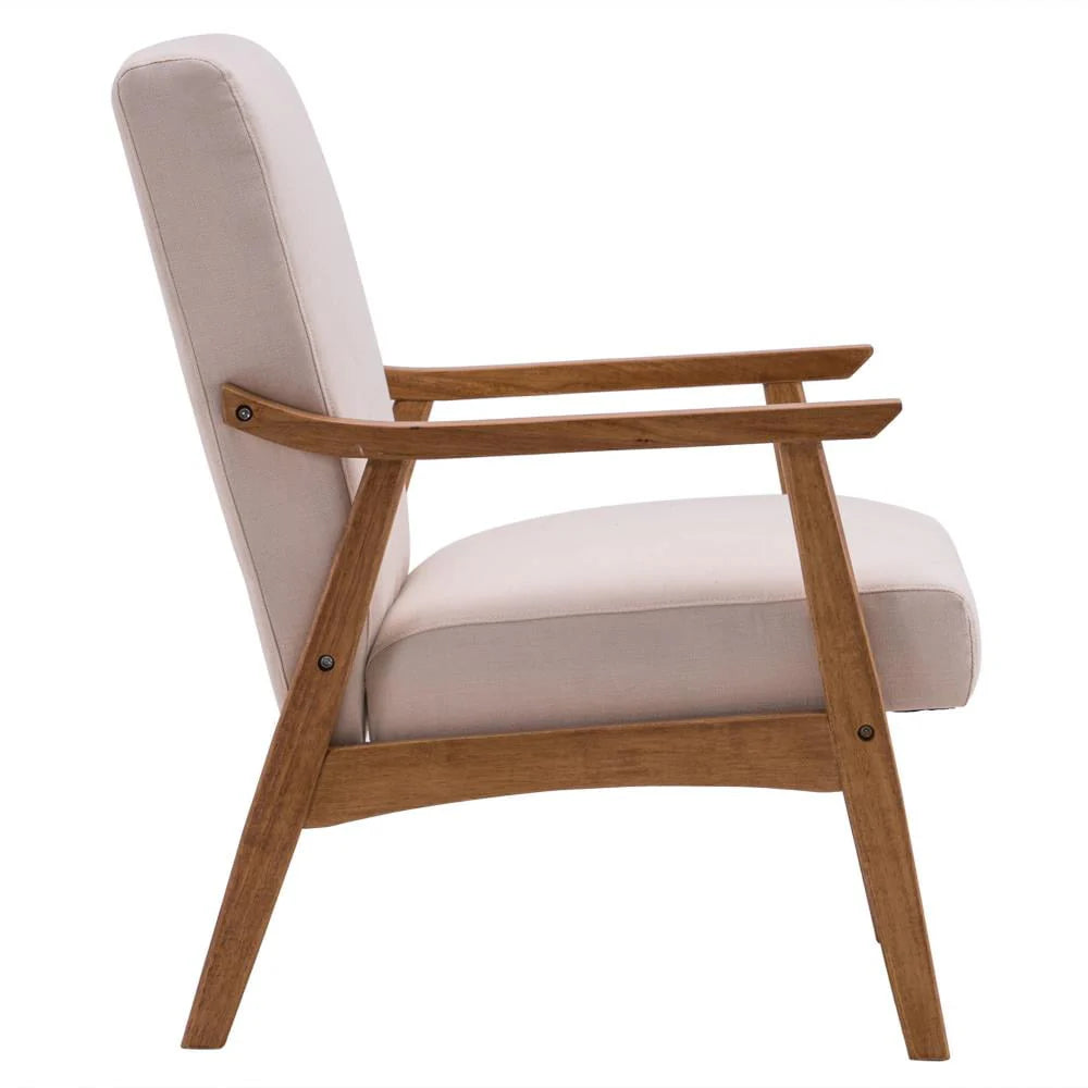 Ktaxon Mid-century Modern Arm Chair with Solid Wood Frame,Lounge Chair Club Chair,Beige