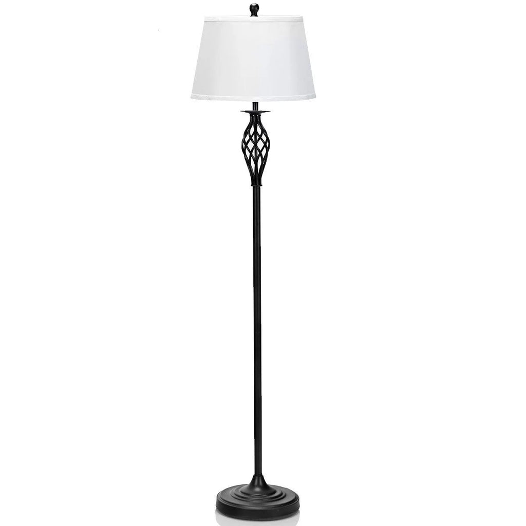 Gymax 3-Piece Lamp Set 2 Table Lamps 1 Floor Lamp Fabric Shades Living Room Bedroom