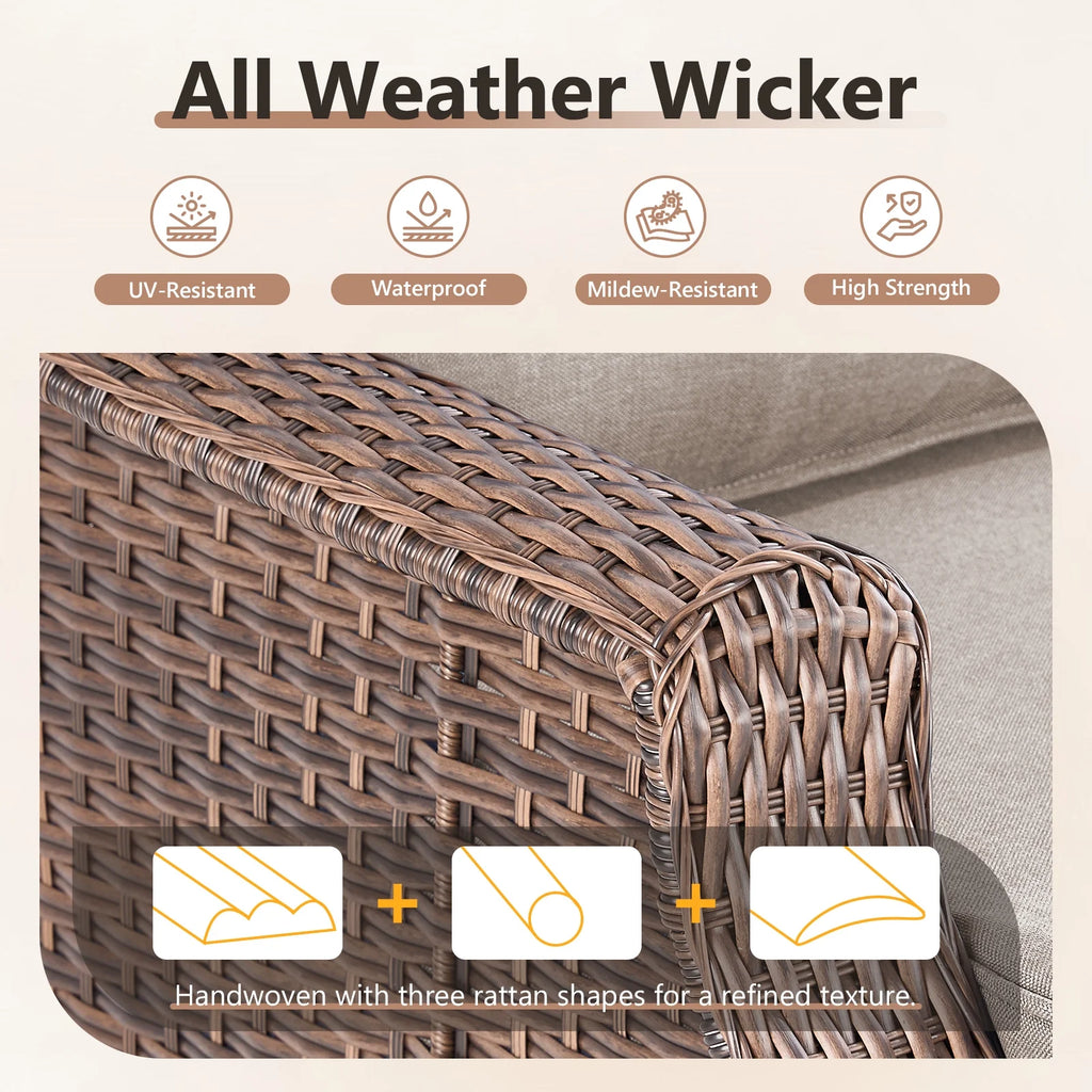 Bellefurn Outdoor Patio Furniture Set with Fire Pit and Swivel Rocker Chair,High-Back Wicker Outdoor Conversation Sets with 3 Seater Couch and Side Table Set for Porch,Deck,Garden
