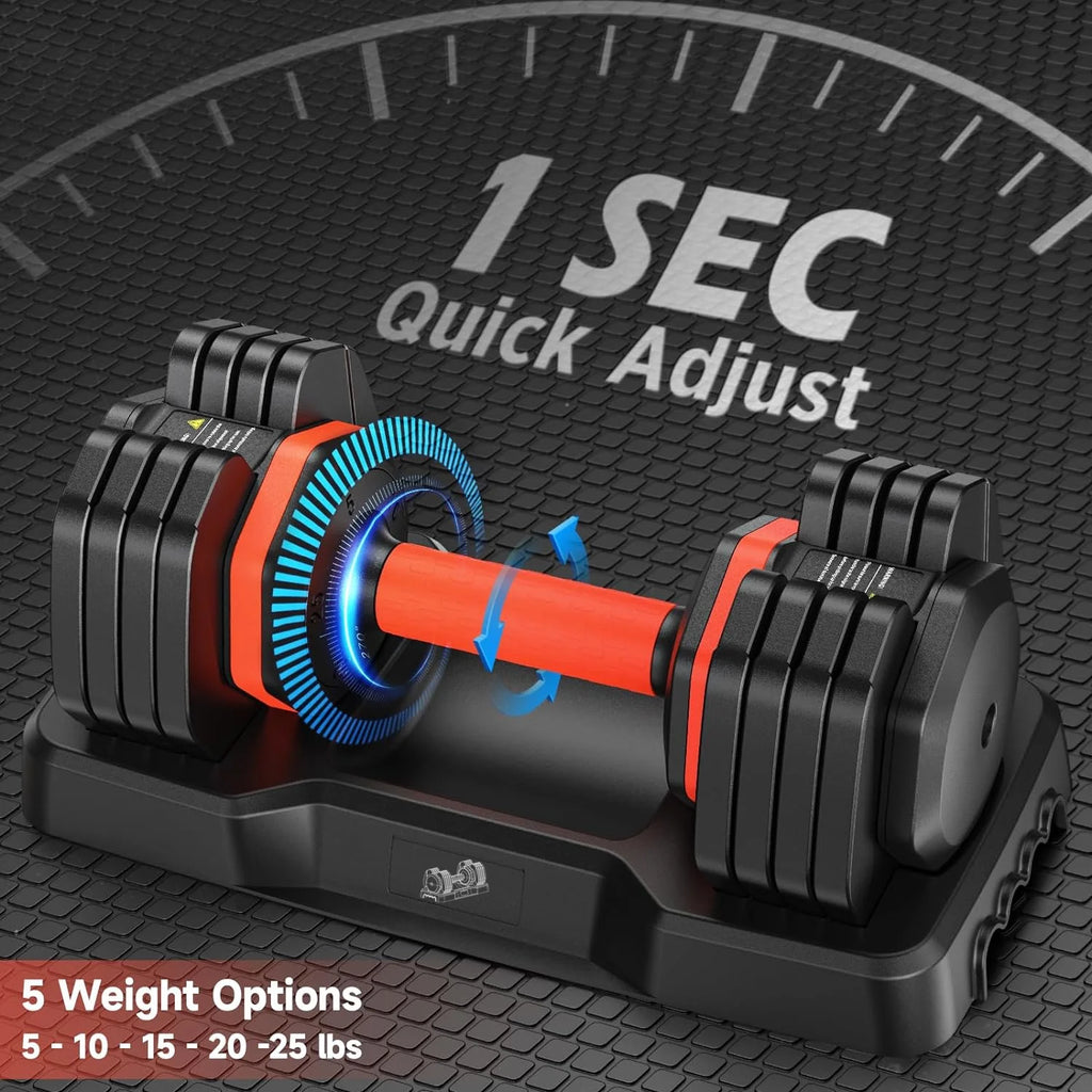 UPGO Adjustable Dumbbells Set 25LB A Pair Dumbbells Weights, 5 in 1 Free Weights 5/10/15/20/25lb/50lb Dumbbell with Anti-Slip Handle, Suitable for Home Gym Exercise Equipment