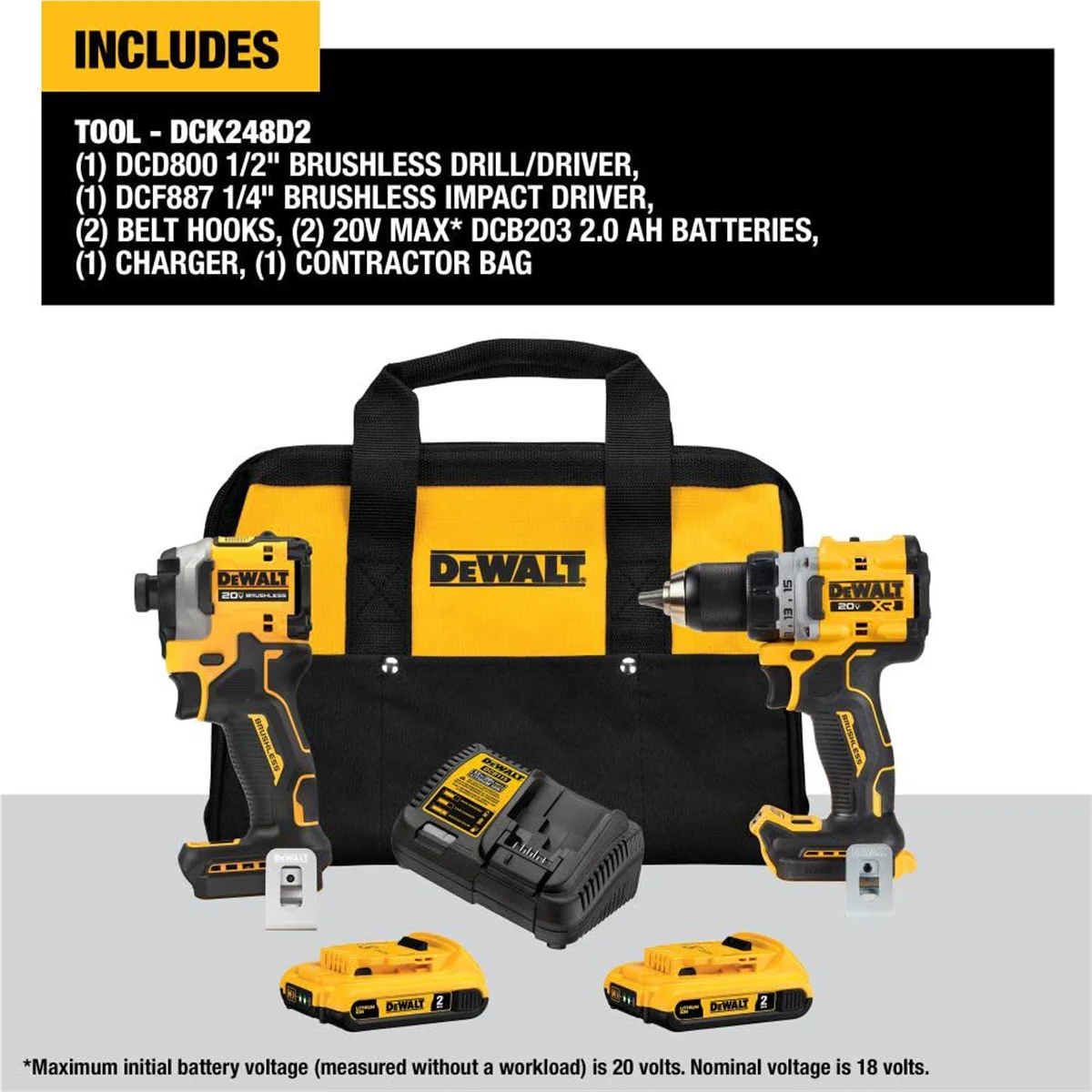 DEWALT 20V MAX Brushless Cordless Drill & Impact Driver Combo Kit with 2 Batteries & Charger DCK248D2