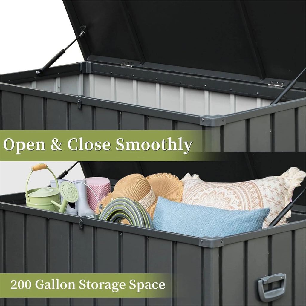 100 Gallon Outdoor Storage Deck Box Waterproof, Large Patio Poolside Storage Bin for Outside Cushions, Throw Pillows, Garden Tools (Dark Gray)
