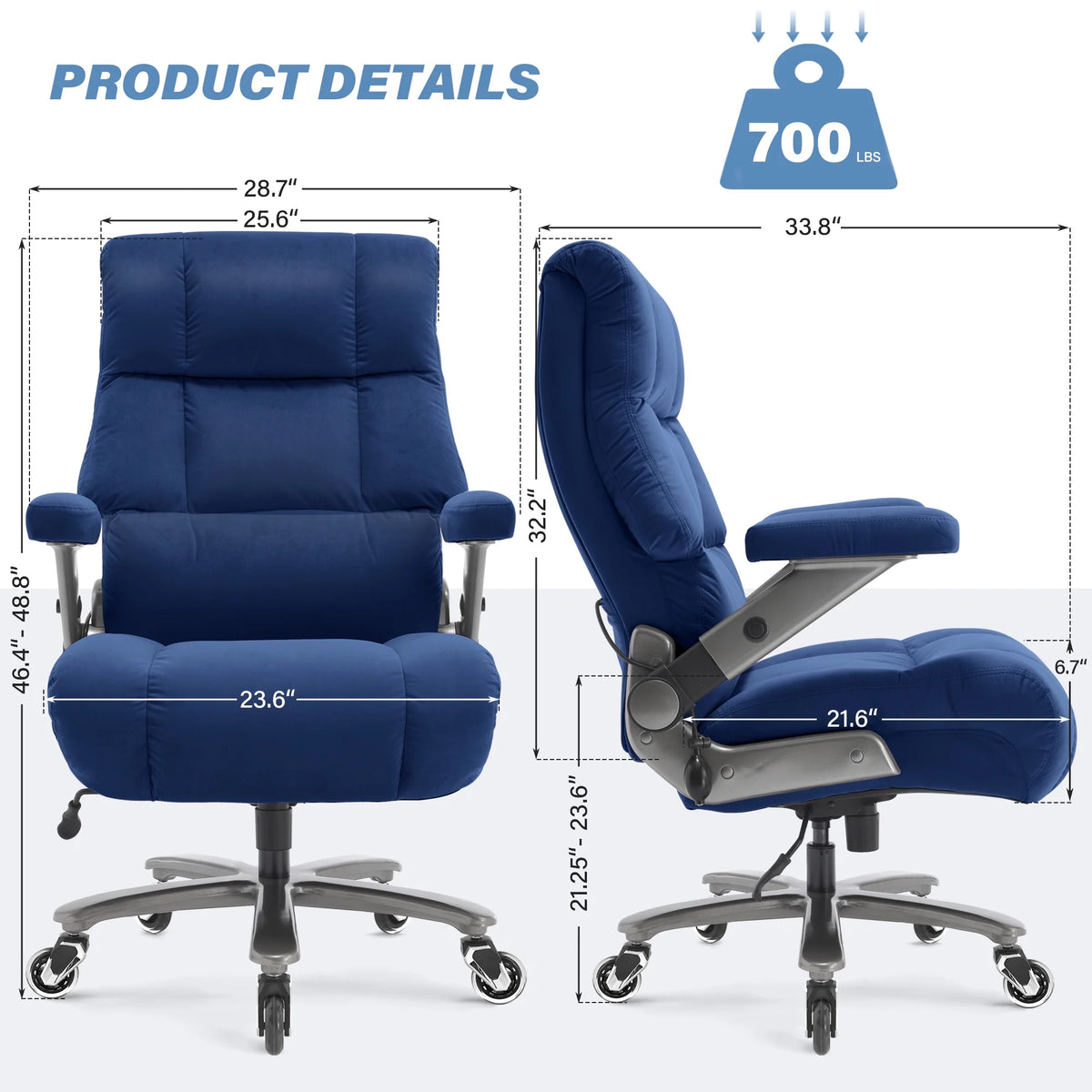 Big and Tall 700lbs Office Chair, Ultra-Soft Fabric Executive Desk Chair, Ergonomic Computer Chair with 3D Flip Up Arms, Adjustable Lumbar Support, Heavy Duty Metal Base and Quiet Rubber Wheel, Black