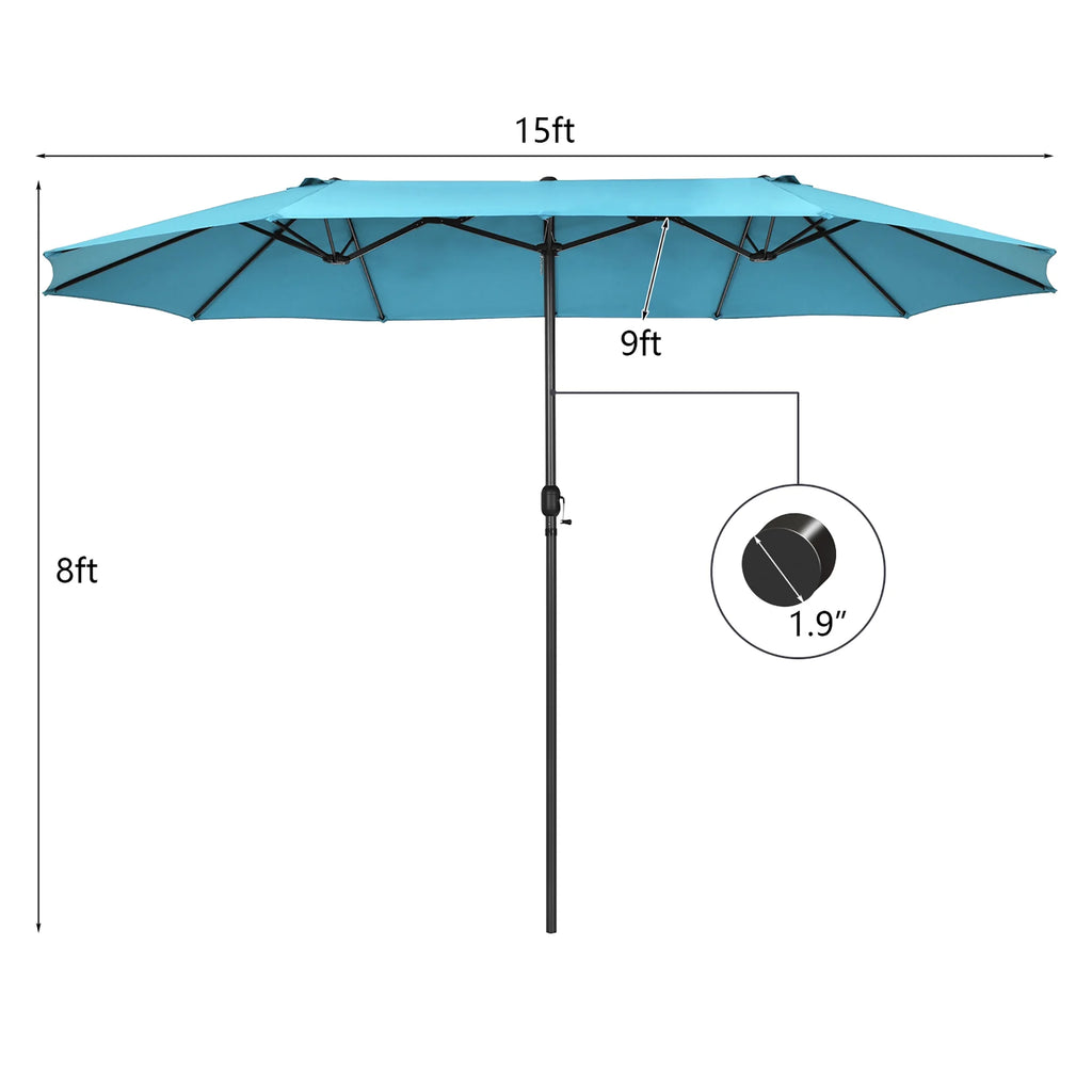 Costway 15ft Beige Patio Double-Sided Umbrella, Crank Lift