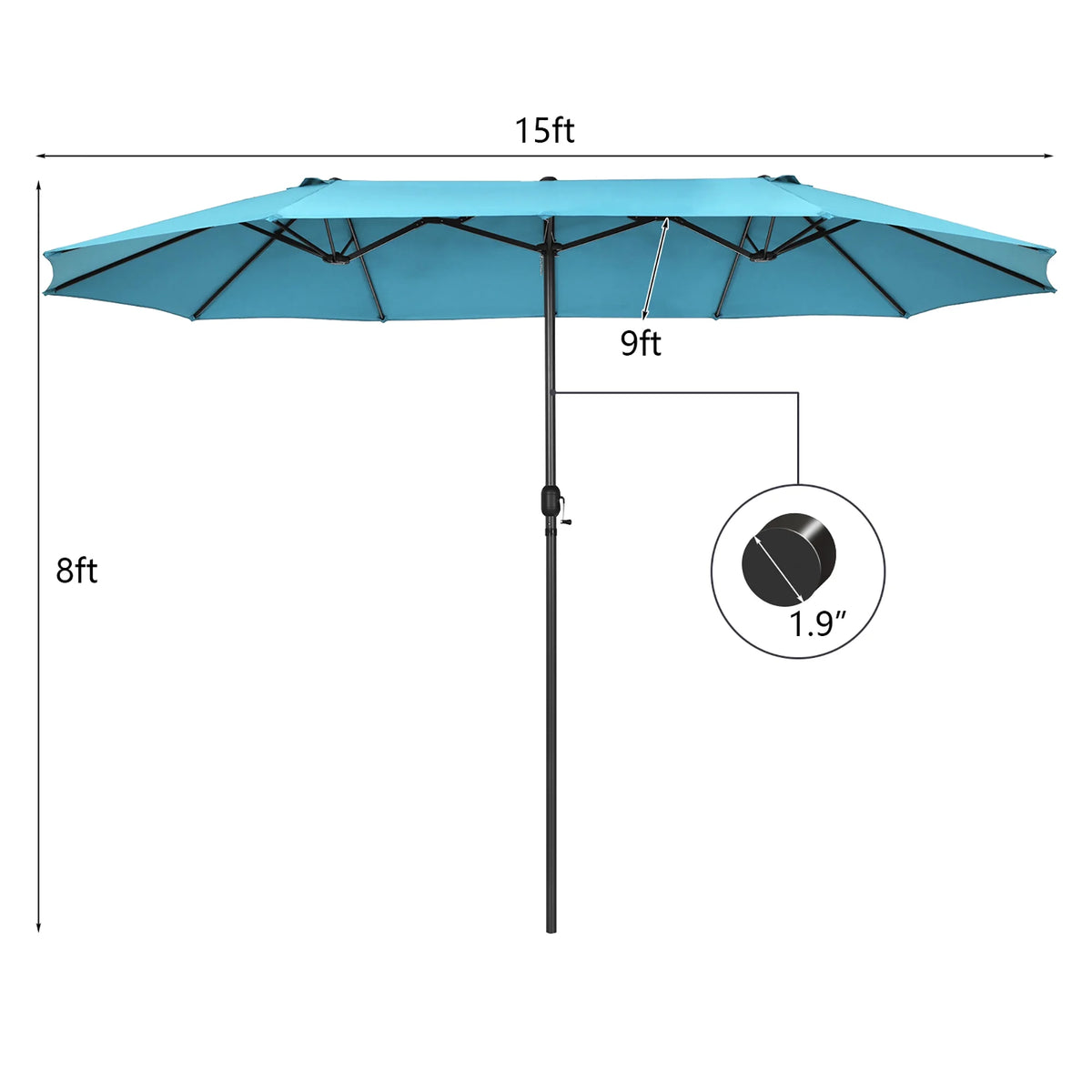 Costway 15ft Beige Patio Double-Sided Umbrella, Crank Lift