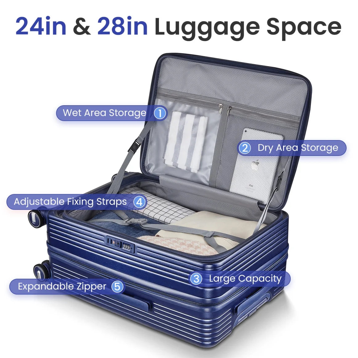 3 Piece luggage sets, Expandable Luggage 20/24/28 Inches with TSA Lock, PC Hardshell Luggage with Front Compartment, Airline Approved, Pink